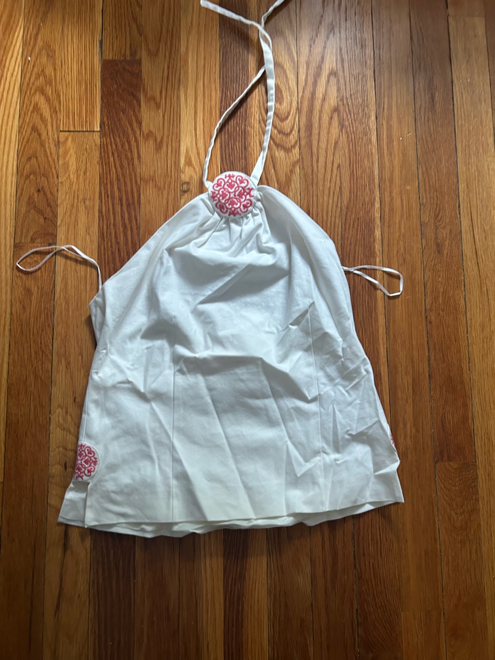 CK Bradley White Halter Top with Pink Embroidered Medallions
